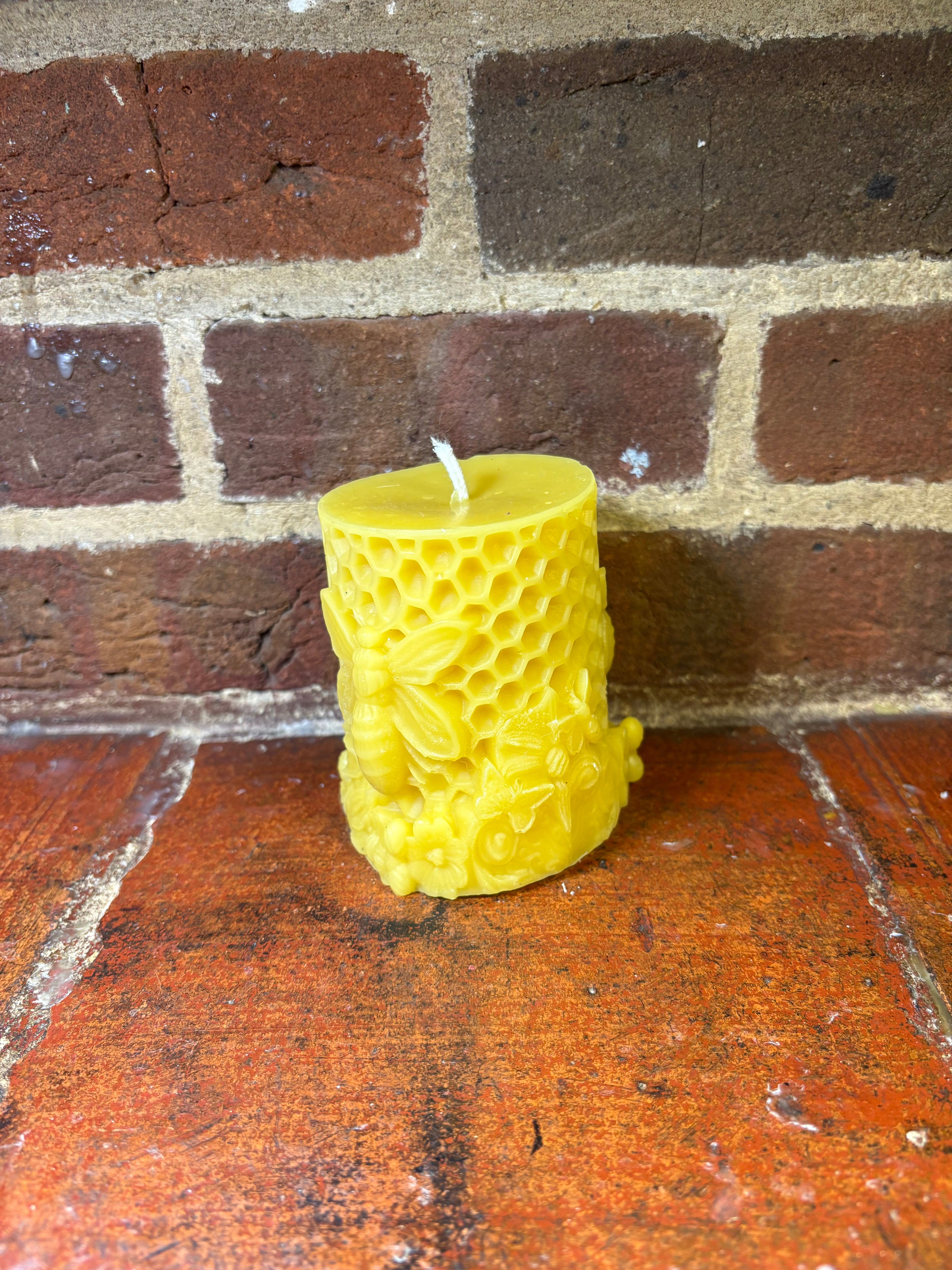 Honeycomb Pillar Candle with Bees
